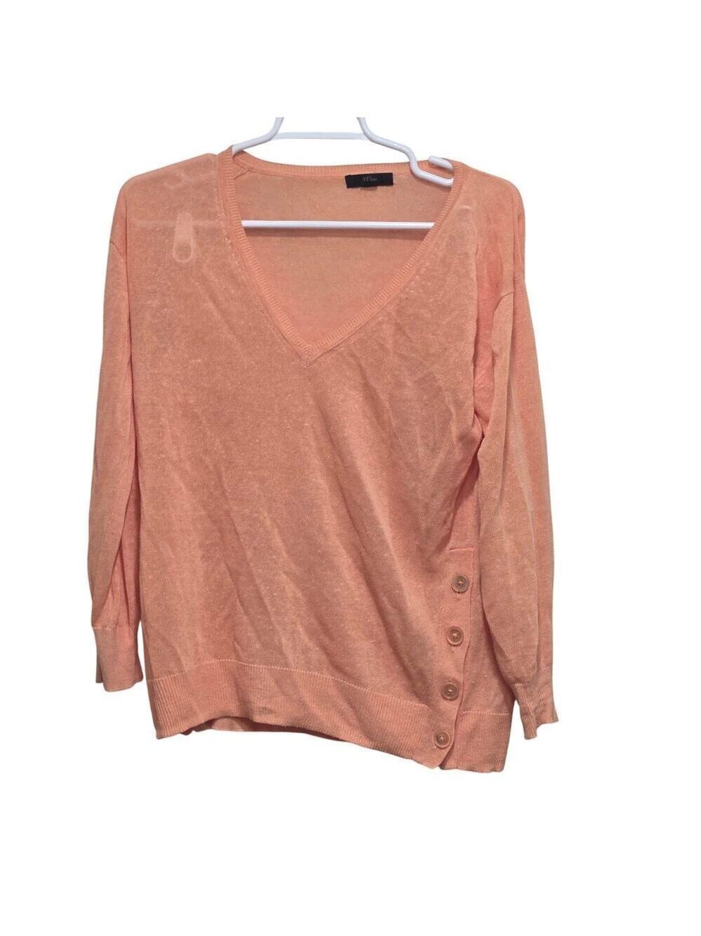 J.Crew Linen Blend Side Button V-Neck Sweater XS Fresh Melon Orange